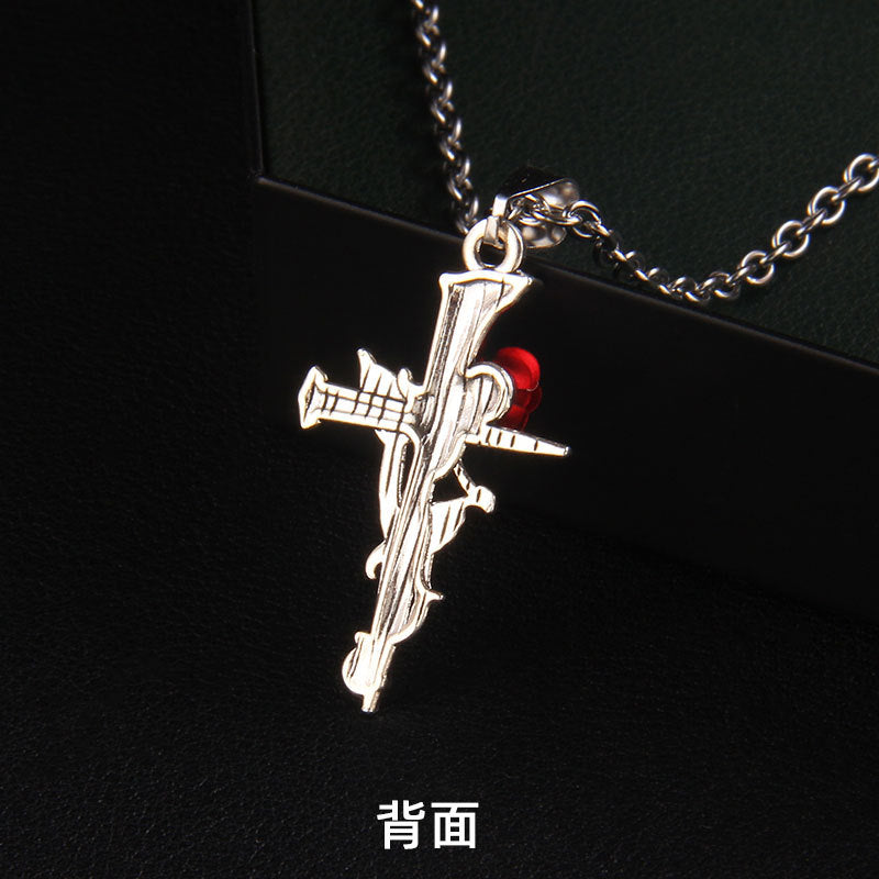 Wholesale gothic red rose cross vintage stainless steel necklace